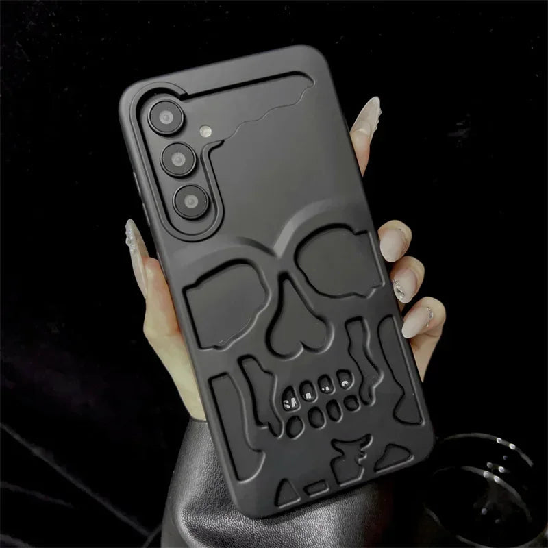 3D Matte Metallic Color Hollow Out Skull Hard Phone Case For Samsung Galaxy S23 S24 Ultra S24 S23 Plus Shockproof Luxury Cover - Mountain ship