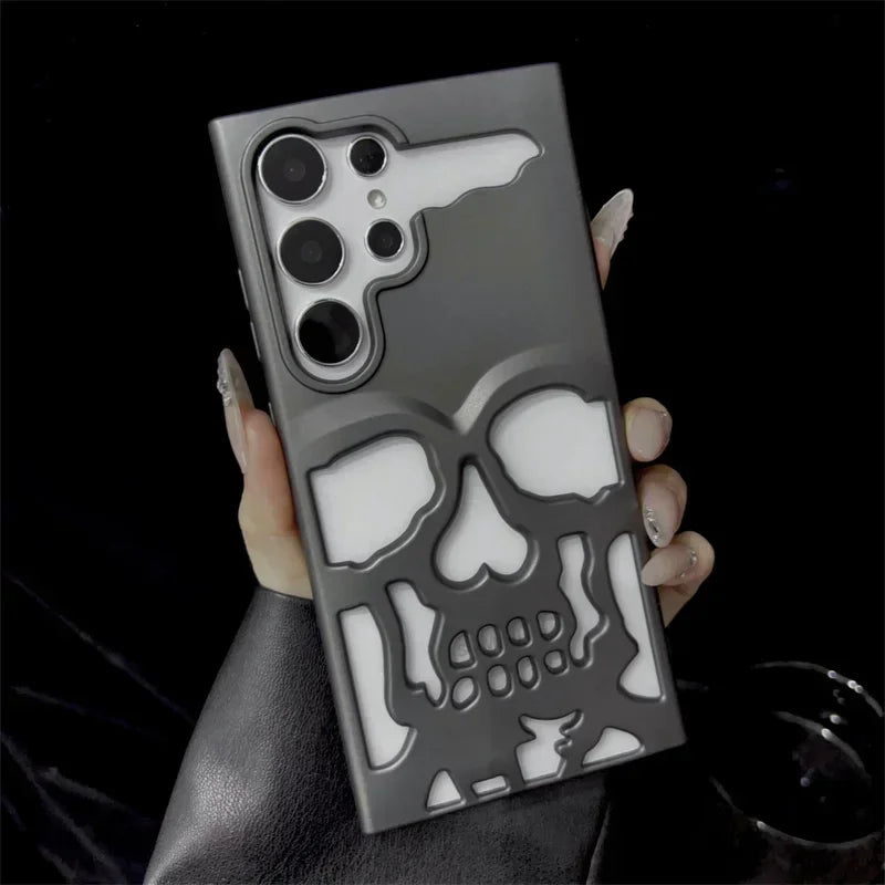 3D Matte Metallic Color Hollow Out Skull Hard Phone Case For Samsung Galaxy S23 S24 Ultra S24 S23 Plus Shockproof Luxury Cover - Mountain ship