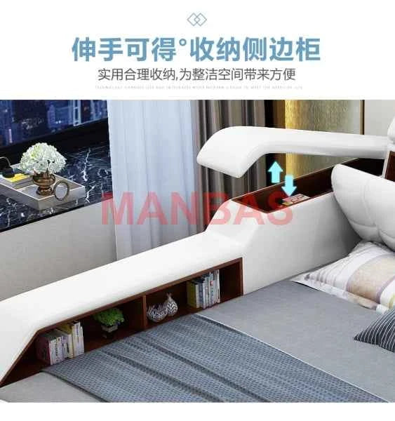 King/Queen Size Multifunctional Bed Tech Smart Beds Ultimate Camas TATAMI Massage Lit Genuine Leather Upholstered Bed with Audio - Mountain ship