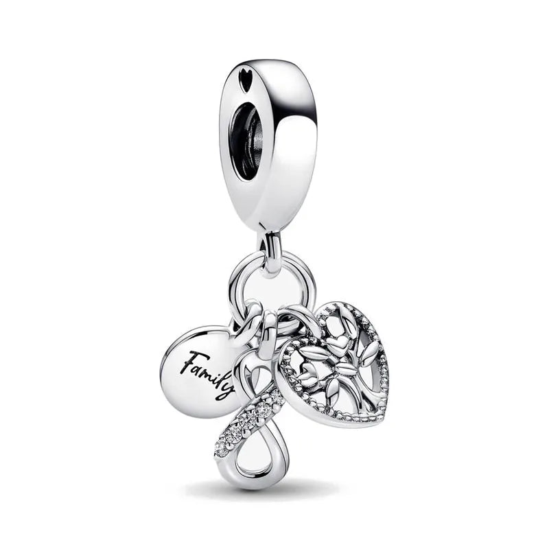 Europe 925 Silver Family Charm Fit Original Bracelet Jewelry Pendant Boy Girl Sparkling Mom Bead Sisters Pandora Dangle Plated - Mountain ship