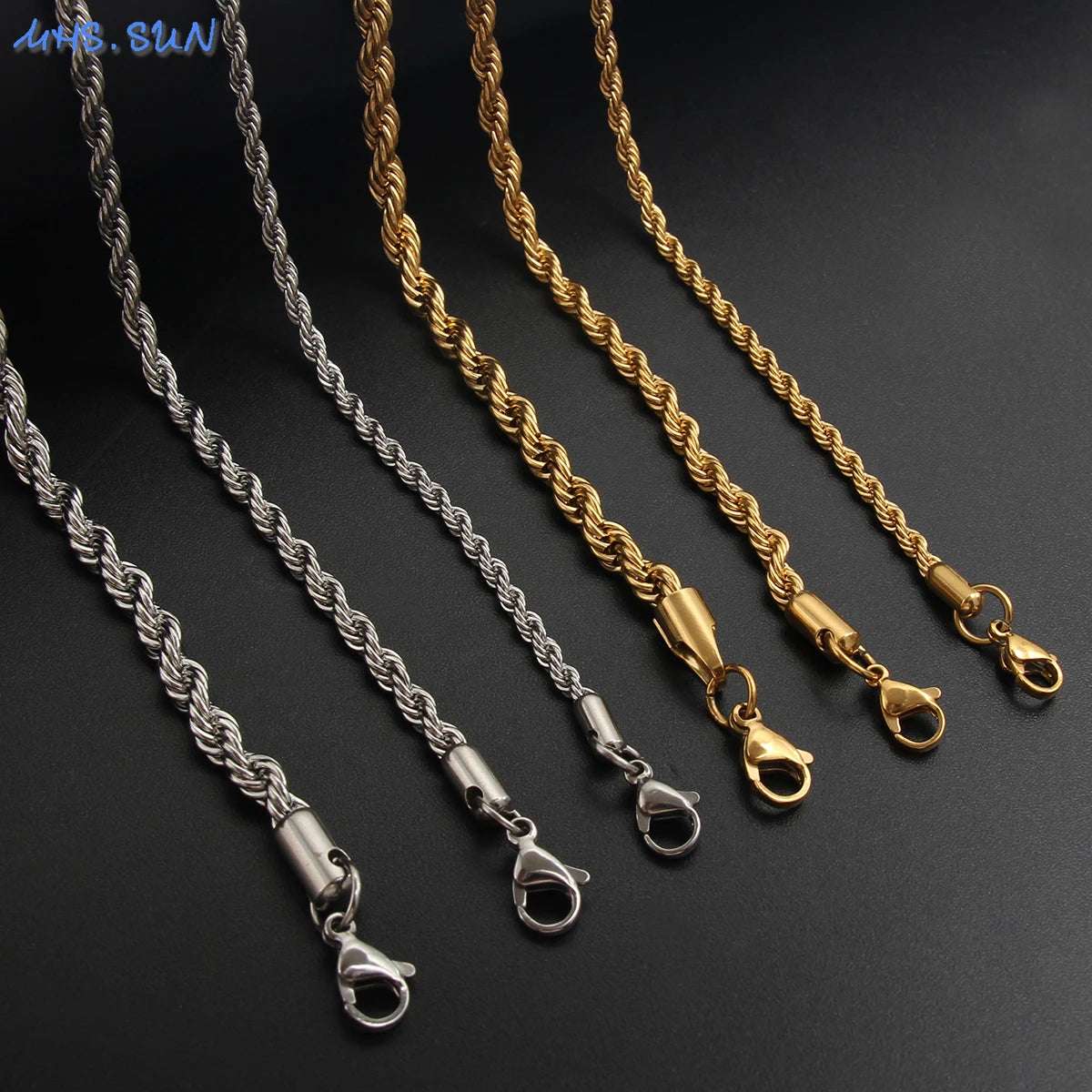 MHS.SUN Hip Hop Stainless Steel Gold/Sliver Color 3MM 5MM Twisted Rope Chain Necklaces For Women Men Party Jewelry Accessories - Mountain ship