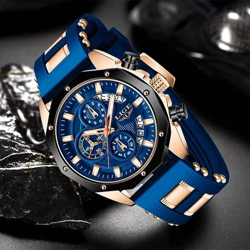 LIGE Fashion Men Watches Top Brand Luxury Silicone Sport Watch Men Quartz Date Clock Waterproof Wristwatch Chronograph Clock Man - Mountain ship