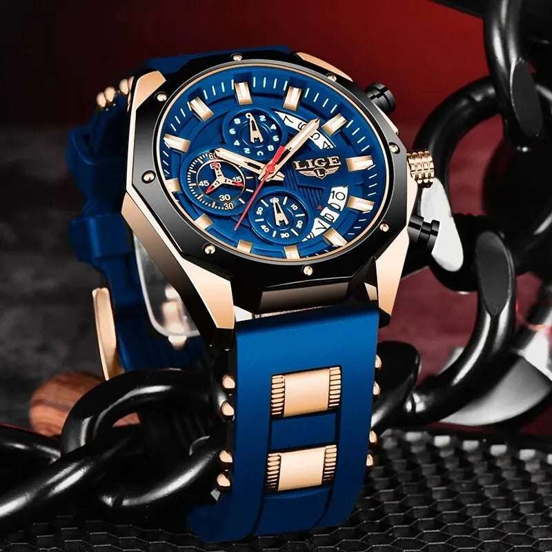 LIGE Fashion Men Watches Top Brand Luxury Silicone Sport Watch Men Quartz Date Clock Waterproof Wristwatch Chronograph Clock Man - Mountain ship