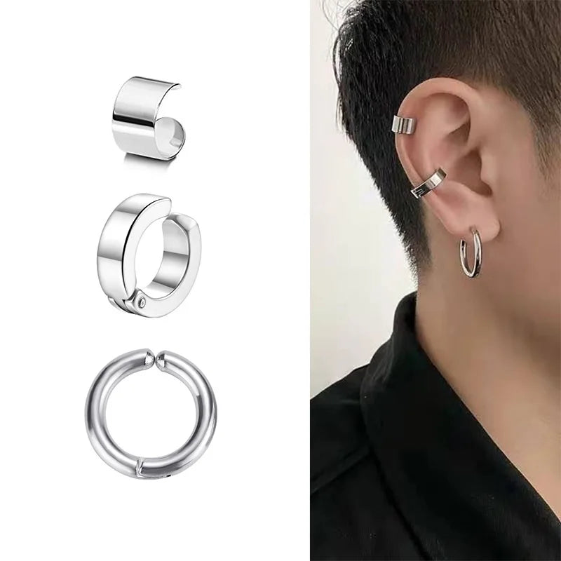 1 Piece Stainless Steel Ear Clip Earrings for Women Men Painless Fake Earrings Best Selling Style Punk Hip Hop Jewelry - Mountain ship