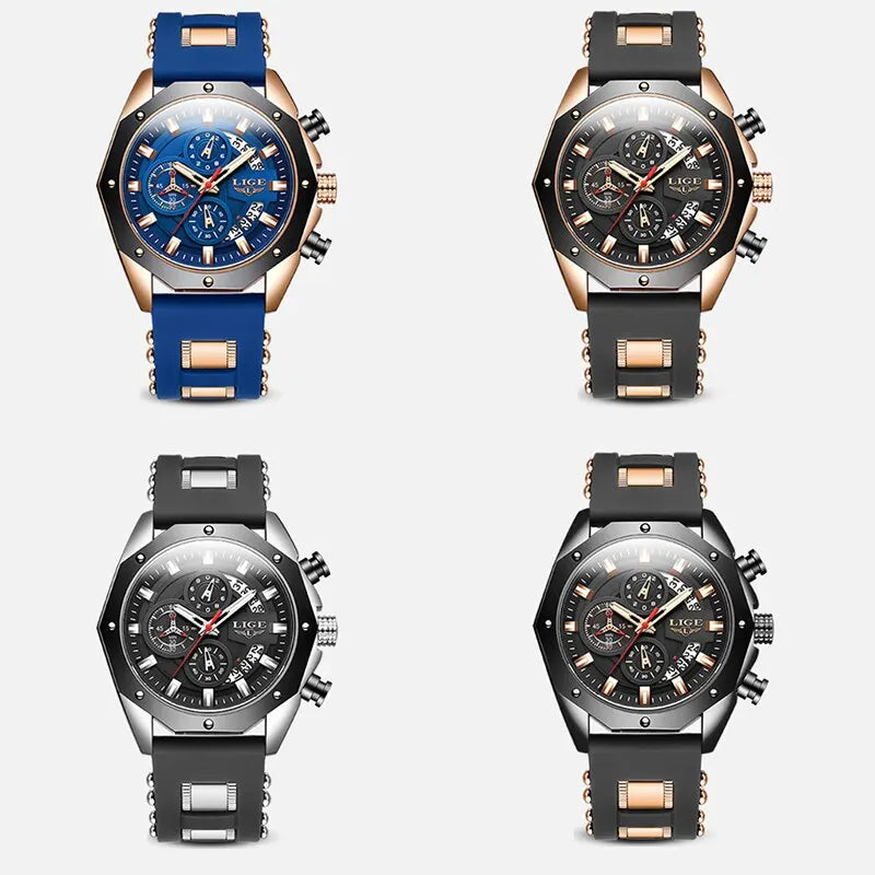LIGE Fashion Men Watches Top Brand Luxury Silicone Sport Watch Men Quartz Date Clock Waterproof Wristwatch Chronograph Clock Man - Mountain ship