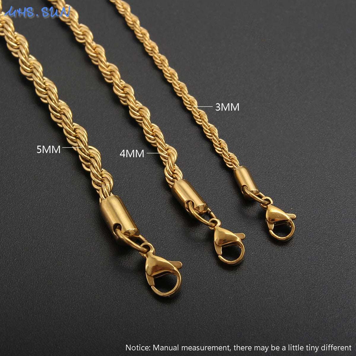 MHS.SUN Hip Hop Stainless Steel Gold/Sliver Color 3MM 5MM Twisted Rope Chain Necklaces For Women Men Party Jewelry Accessories - Mountain ship