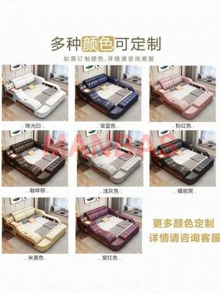King/Queen Size Multifunctional Bed Tech Smart Beds Ultimate Camas TATAMI Massage Lit Genuine Leather Upholstered Bed with Audio - Mountain ship