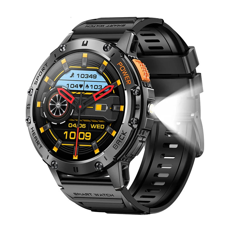 For Huawei Xiaomi New AMOLED Smart Watch Men with Flashlight Sports Waterproof Fitness Tracker Bluetooth Call Smartwatch Man+Box - Mountain ship