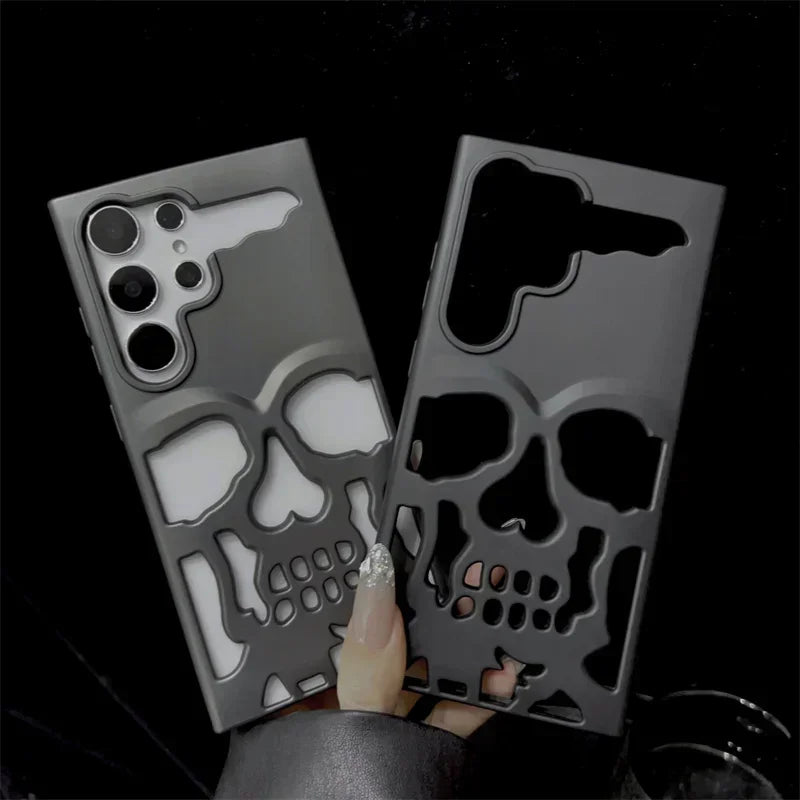 3D Matte Metallic Color Hollow Out Skull Hard Phone Case For Samsung Galaxy S23 S24 Ultra S24 S23 Plus Shockproof Luxury Cover - Mountain ship