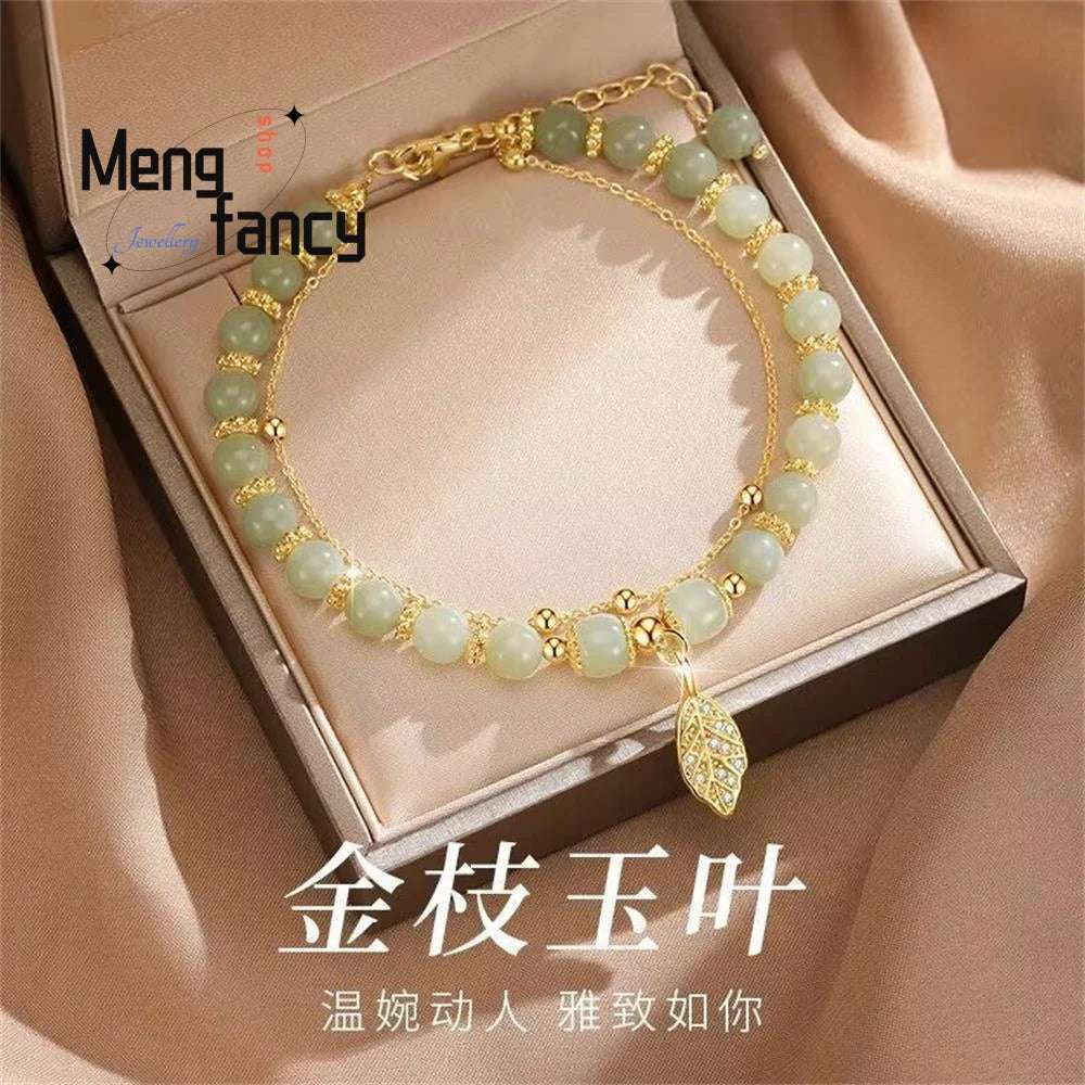 Natural Hetian Jasper Golden Branch Jade Leaves Bracelet Exquisite Sexy Young Girls Fashion Jewelry Best Selling Holiday Gift - Mountain ship