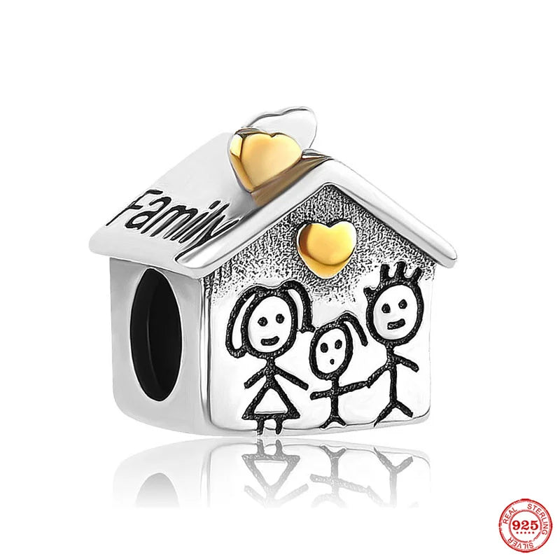 Europe 925 Silver Family Charm Fit Original Bracelet Jewelry Pendant Boy Girl Sparkling Mom Bead Sisters Pandora Dangle Plated - Mountain ship