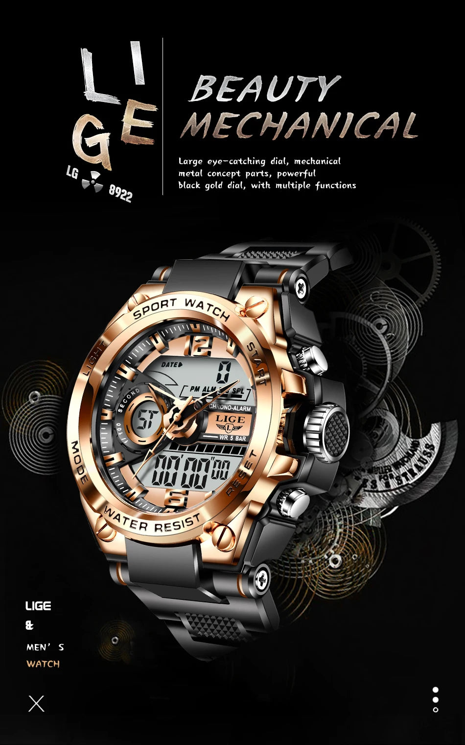 LIGE Men Military Watch Digital 50m Waterproof Wristwatch LED Quartz Clock Sport Watch Male Big Watches Men Relogios Masculino - Mountain ship