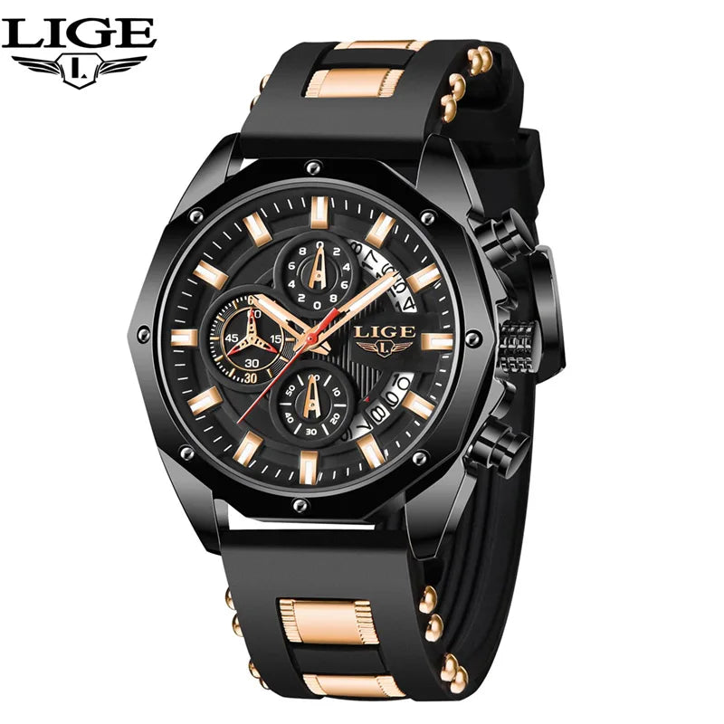 LIGE Fashion Men Watches Top Brand Luxury Silicone Sport Watch Men Quartz Date Clock Waterproof Wristwatch Chronograph Clock Man - Mountain ship