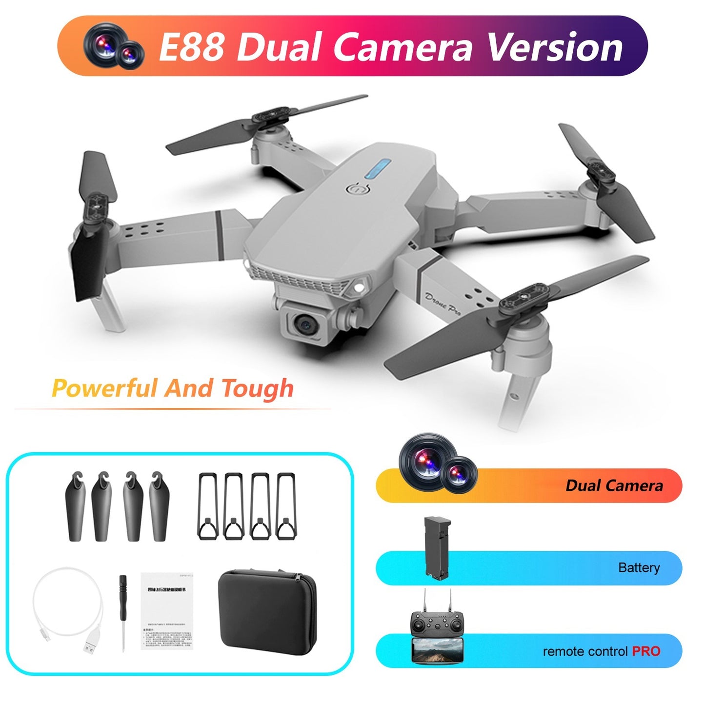 The E88 Dual-camera Drone With Two Batteries Has The Function Of Altitude Hold Mode. It Is Equipped With Dual Lenses And Can Fly Stably. - Mountain ship