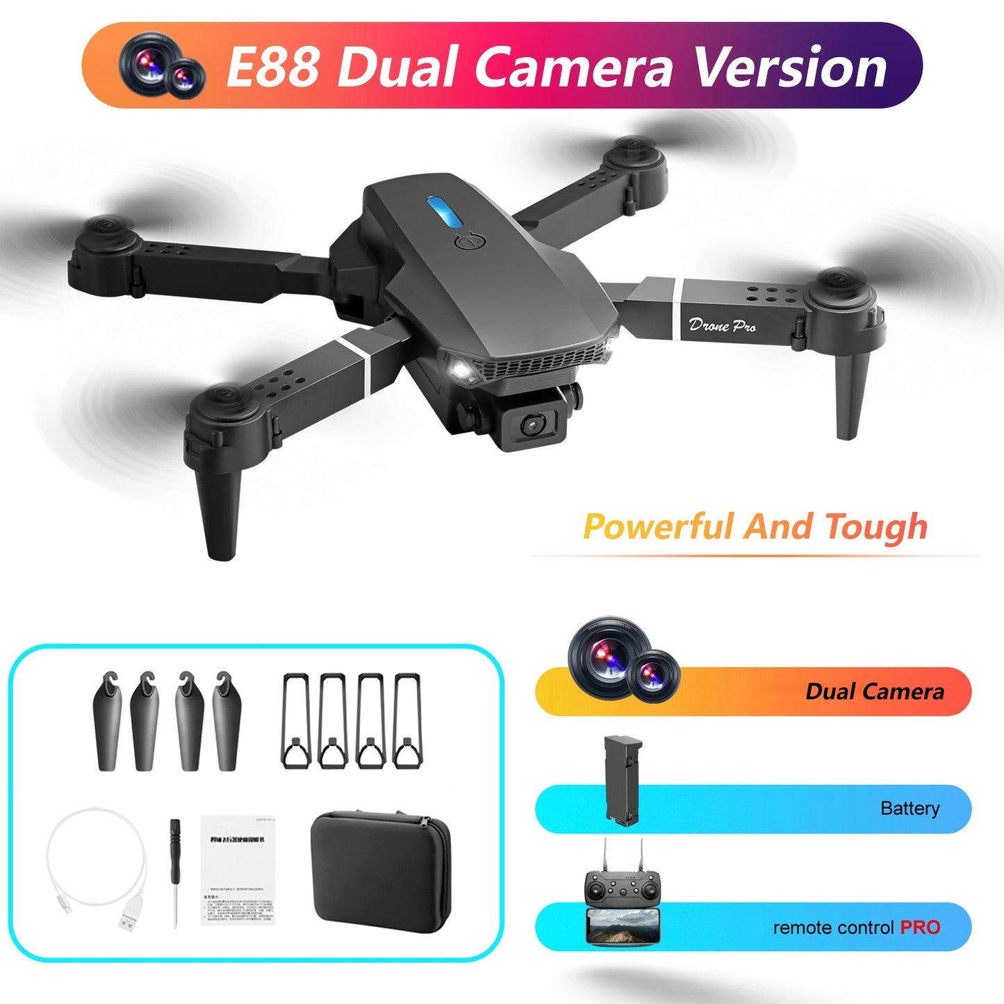 The E88 Dual-camera Drone With Two Batteries Has The Function Of Altitude Hold Mode. It Is Equipped With Dual Lenses And Can Fly Stably. - Mountain ship