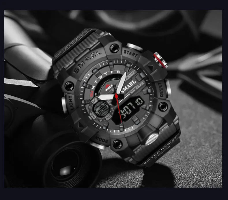 SMAEL Fashion Sport Watches Men Shock Resistant 50M Waterproof Wristwatch LED Alarm Stopwatch Clock Military 8040 Men Watch - Mountain ship