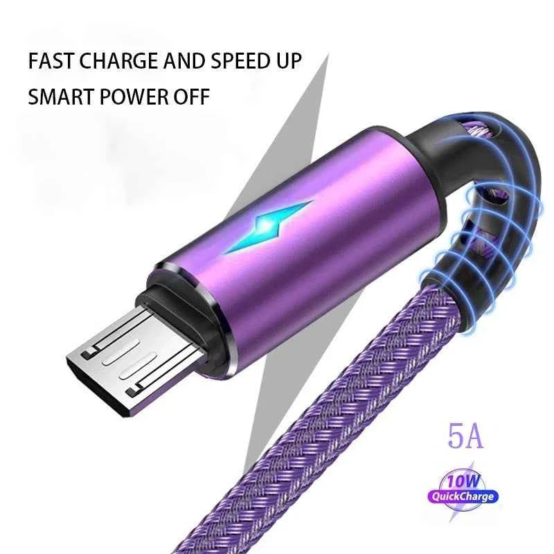 Micro USB Cable 5A LED Fast Charging Micro Data Cord For Huawei Samsung Xiaomi Android Mobile Phone Accessories Charger Cables - Mountain ship