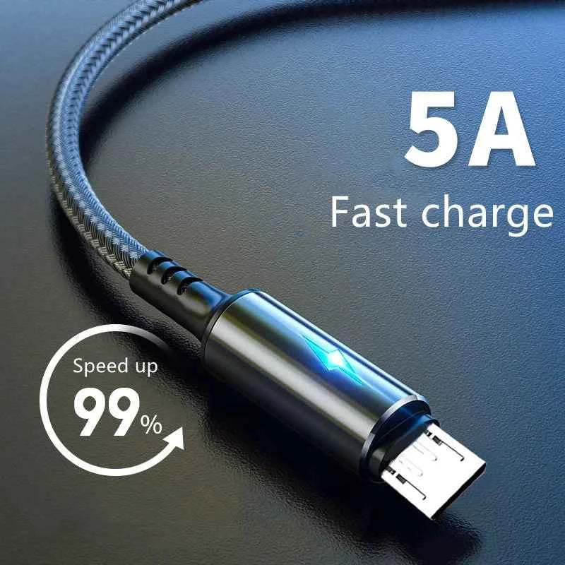 Micro USB Cable 5A LED Fast Charging Micro Data Cord For Huawei Samsung Xiaomi Android Mobile Phone Accessories Charger Cables - Mountain ship