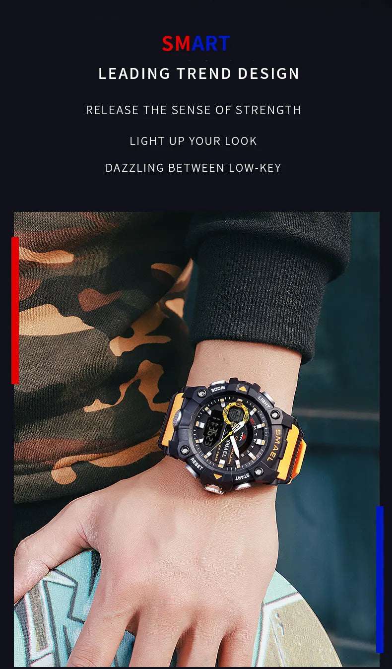 SMAEL Fashion Sport Watches Men Shock Resistant 50M Waterproof Wristwatch LED Alarm Stopwatch Clock Military 8040 Men Watch - Mountain ship