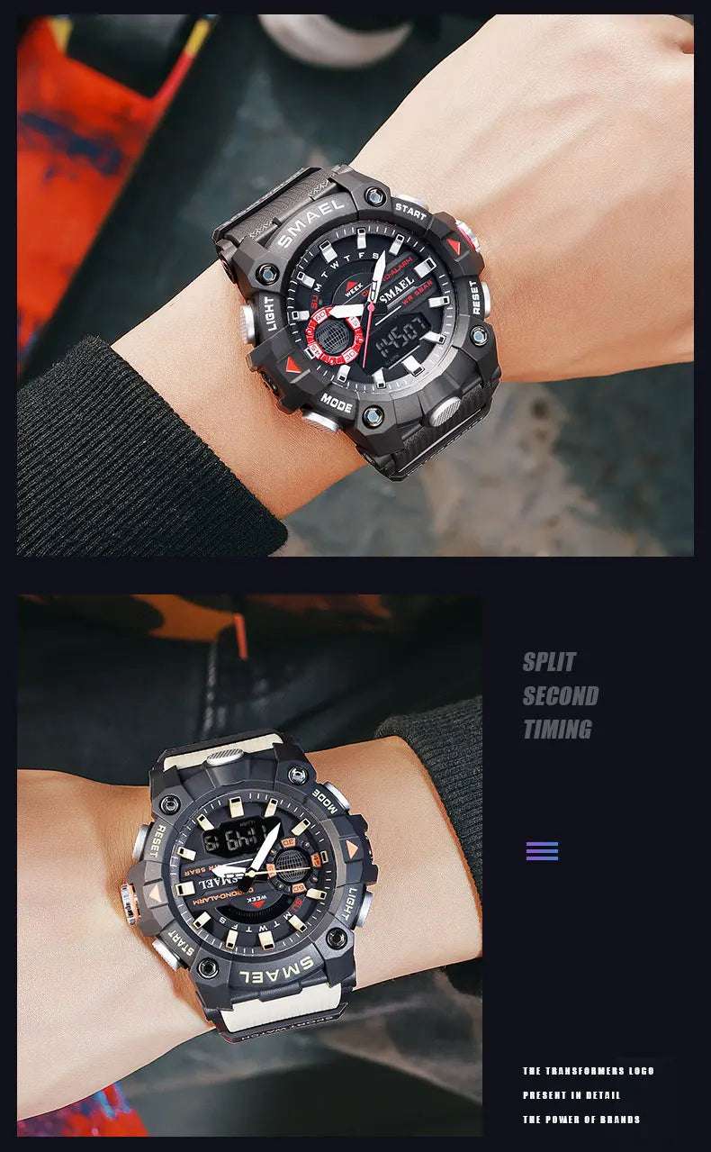SMAEL Fashion Sport Watches Men Shock Resistant 50M Waterproof Wristwatch LED Alarm Stopwatch Clock Military 8040 Men Watch - Mountain ship