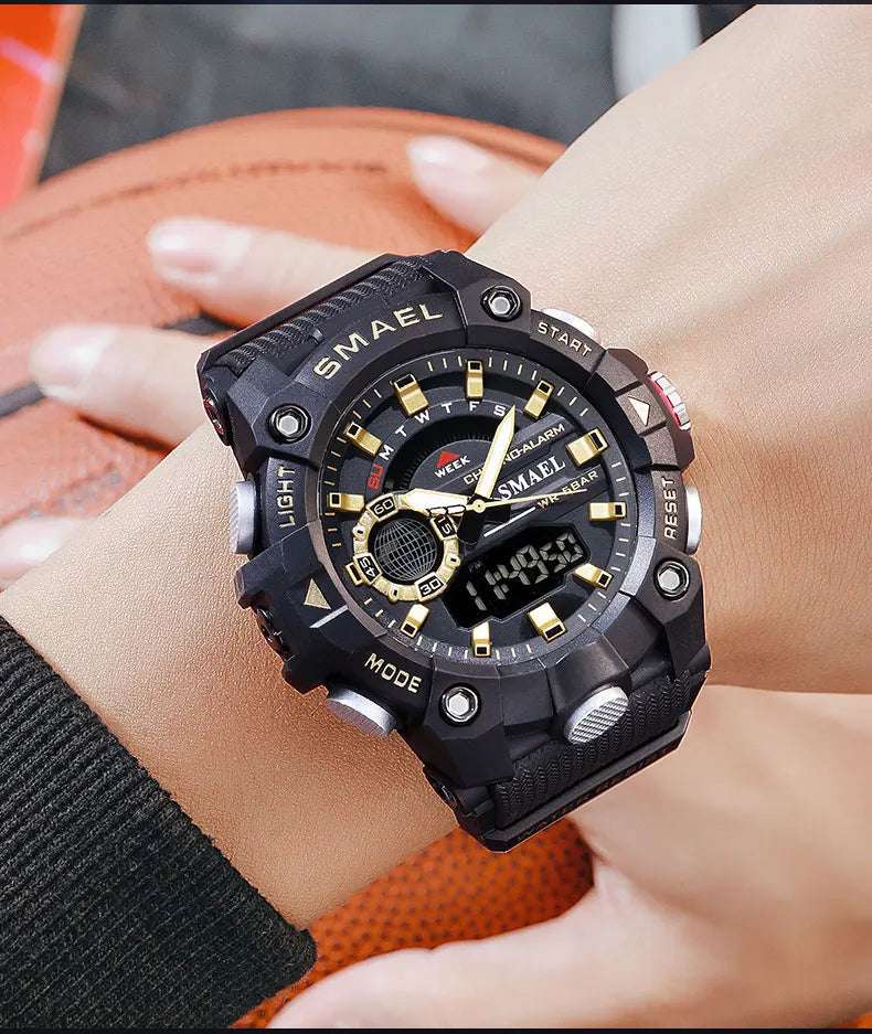 SMAEL Fashion Sport Watches Men Shock Resistant 50M Waterproof Wristwatch LED Alarm Stopwatch Clock Military 8040 Men Watch - Mountain ship