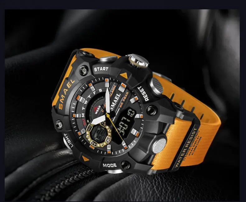 SMAEL Fashion Sport Watches Men Shock Resistant 50M Waterproof Wristwatch LED Alarm Stopwatch Clock Military 8040 Men Watch - Mountain ship