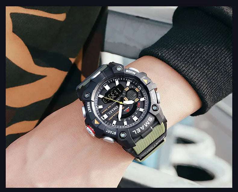 SMAEL Fashion Sport Watches Men Shock Resistant 50M Waterproof Wristwatch LED Alarm Stopwatch Clock Military 8040 Men Watch - Mountain ship