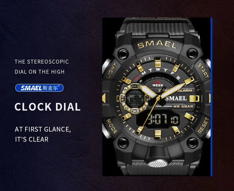 SMAEL Fashion Sport Watches Men Shock Resistant 50M Waterproof Wristwatch LED Alarm Stopwatch Clock Military 8040 Men Watch - Mountain ship