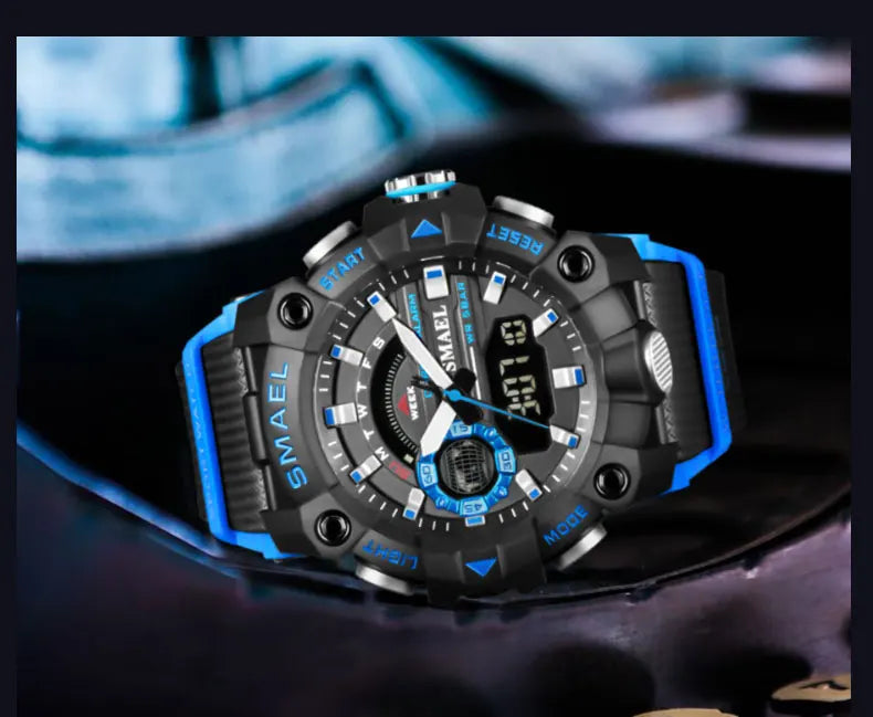 SMAEL Fashion Sport Watches Men Shock Resistant 50M Waterproof Wristwatch LED Alarm Stopwatch Clock Military 8040 Men Watch - Mountain ship
