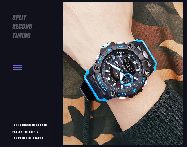 SMAEL Fashion Sport Watches Men Shock Resistant 50M Waterproof Wristwatch LED Alarm Stopwatch Clock Military 8040 Men Watch - Mountain ship