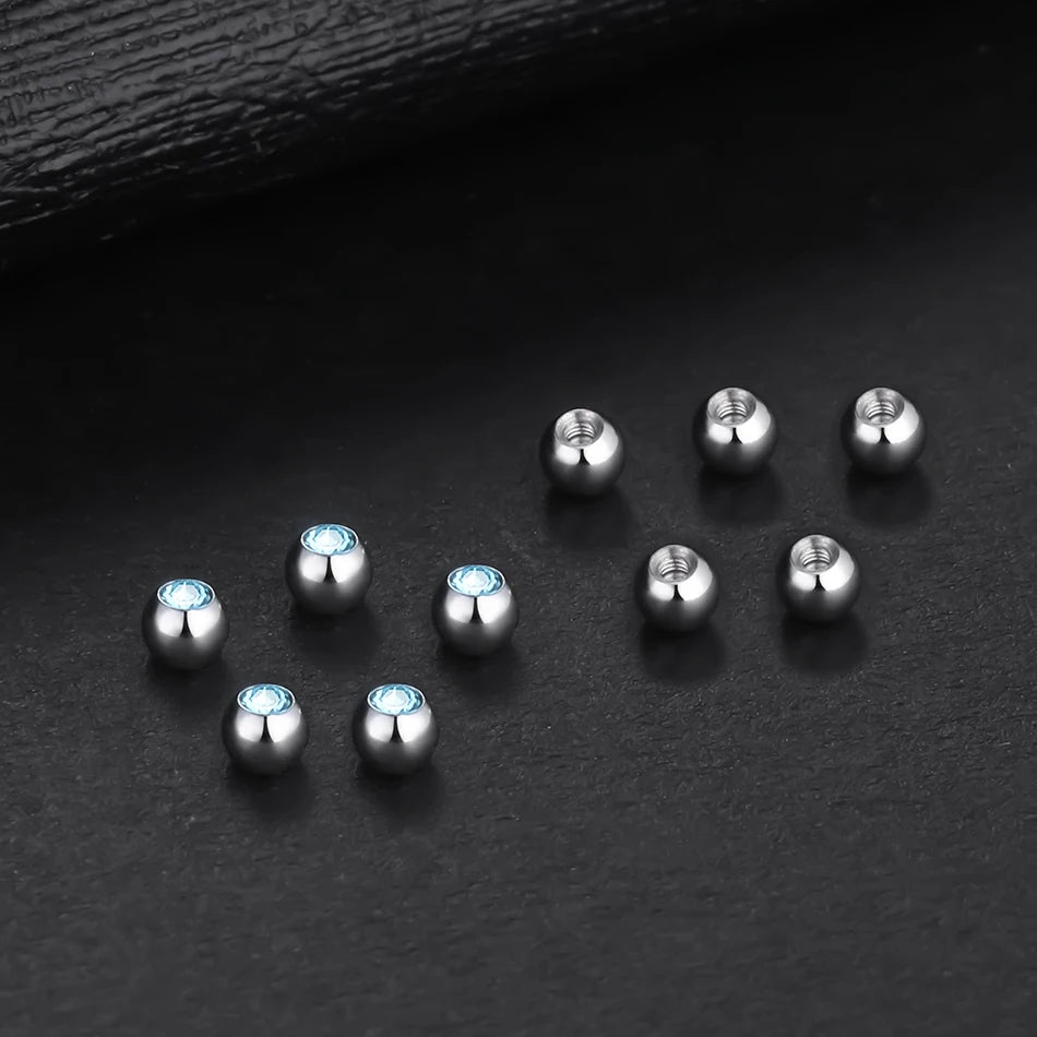 10pcs/lot Steel CZ Gem Replacement Spare Balls Labret Tongue Ring Ear Belly Eyebrow Piercing Attachment 16G 14G DIY Body Jewelry - Mountain ship