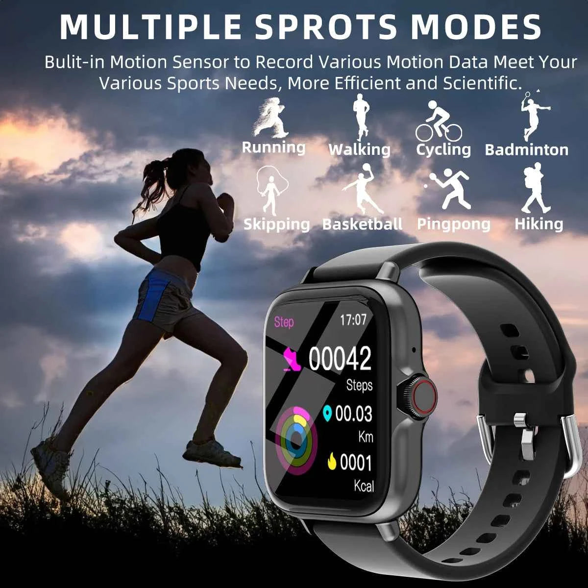 1.83'' Waterproof Smart Watch with Message Answer Call Sleep Monitoring Sports Pedometer Information Alerts For iPhone Android - Mountain ship