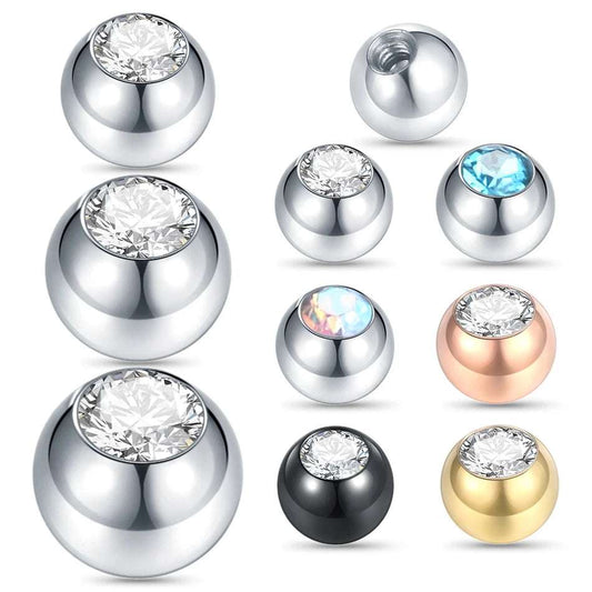 10pcs/lot Steel CZ Gem Replacement Spare Balls Labret Tongue Ring Ear Belly Eyebrow Piercing Attachment 16G 14G DIY Body Jewelry - Mountain ship