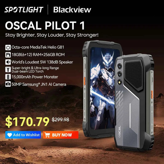 Blackview OSCAL PILOT 1 Rugged Phone, 6GB 256GB Smartphone Helio G81, 6.67'' Display Mobile Phone With 15000mAh, NFC Cellphones - Mountain ship