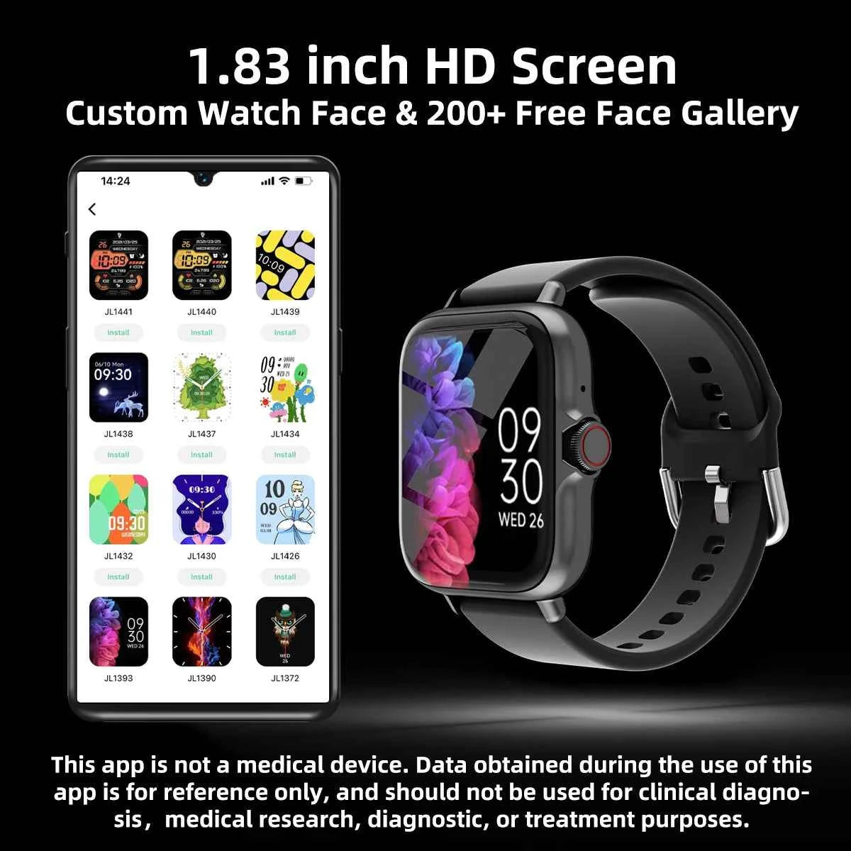 1.83'' Waterproof Smart Watch with Message Answer Call Sleep Monitoring Sports Pedometer Information Alerts For iPhone Android - Mountain ship
