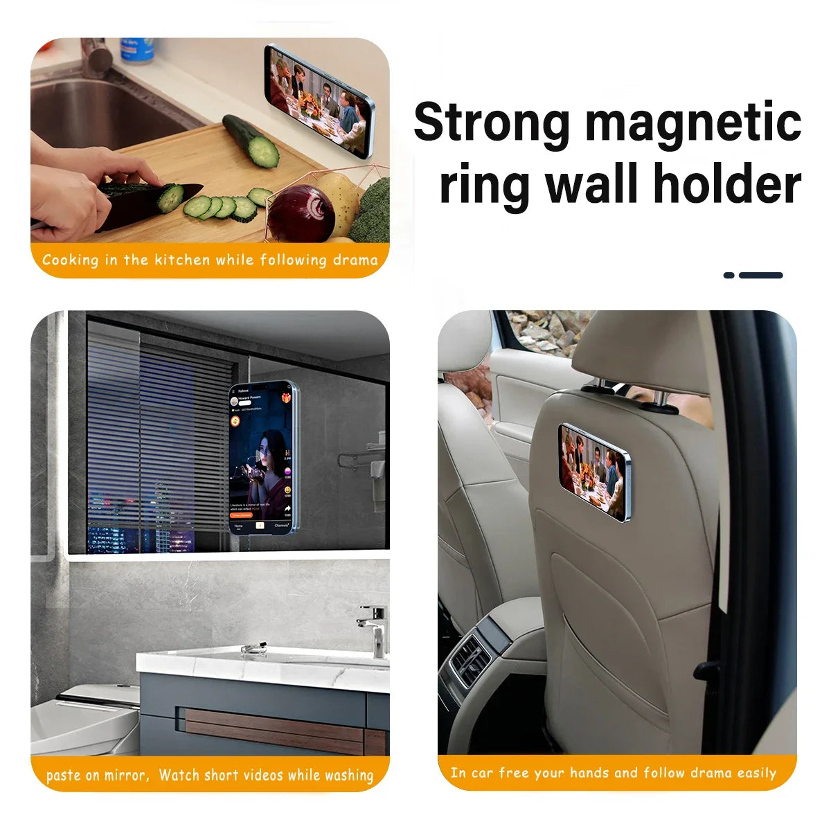Magnetic Ring Holder For iPhone 14 13 12 Magnet Wall Mobile Phone Holder Magnetic Magsafe Car Phone Stand Universal iPad Phone - Mountain ship