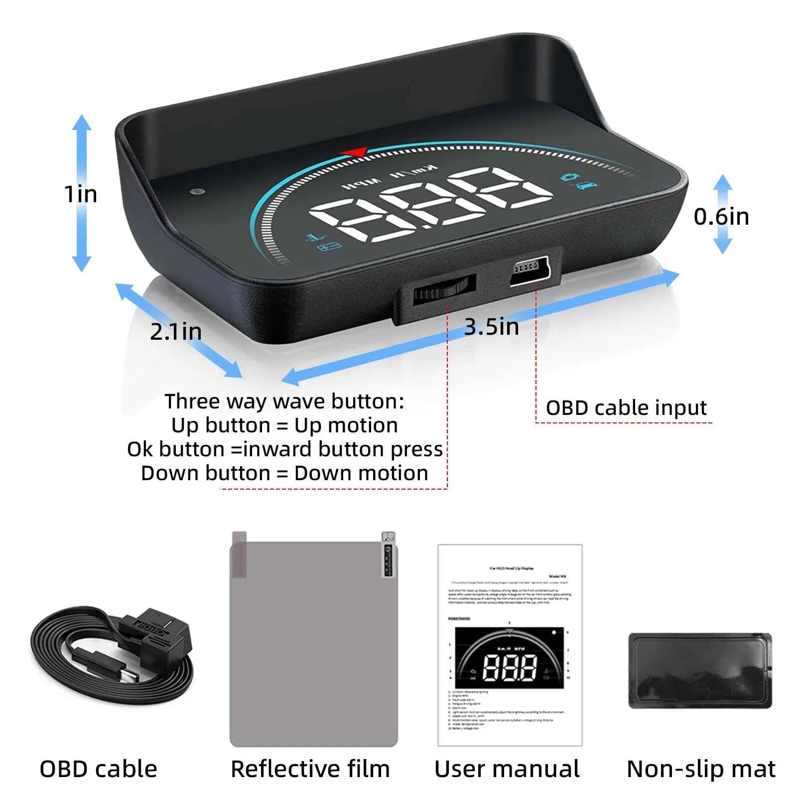 Car HUD Head Up Display OBD Speedometer Windshield Projector Smart Digital Water Temp Voltage Speed Meter With Overspeed Warning - Mountain ship