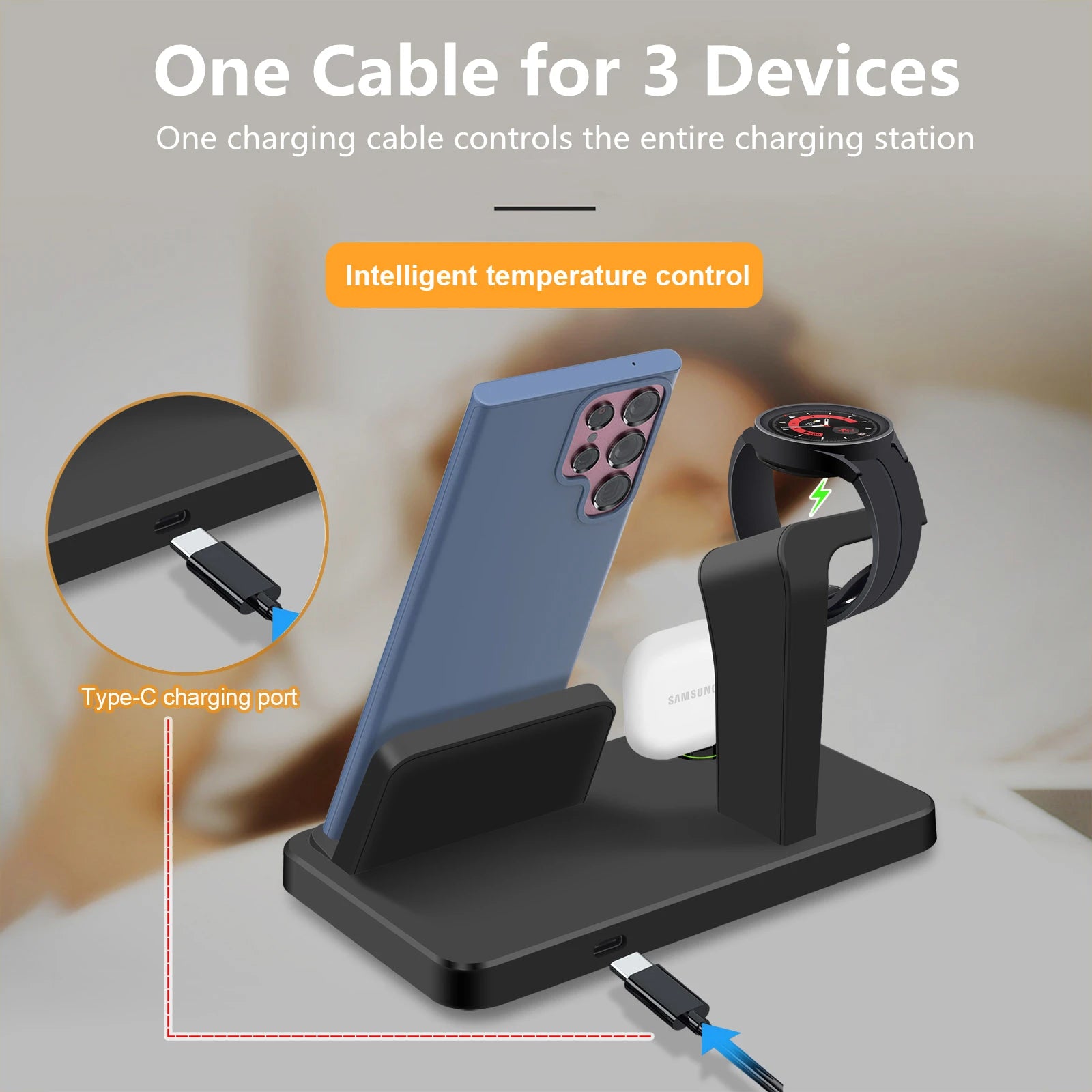 Charging Station for Samsung S23 S22 S21 Z Flip Fold 3 in 1 Type C Fast Wireless Charger Dock Stand For Galaxy Watch 5 Pro Buds - Mountain ship
