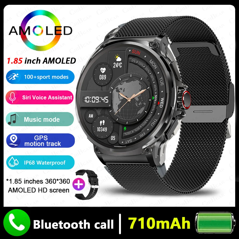 2024 New For Huawei Xiaomi Men GPS Track Smart Watch 1.85 Inch Ultra HD AMOLED Screen 710 Mah Battery Bluetooth Call Smartwatch - Mountain ship