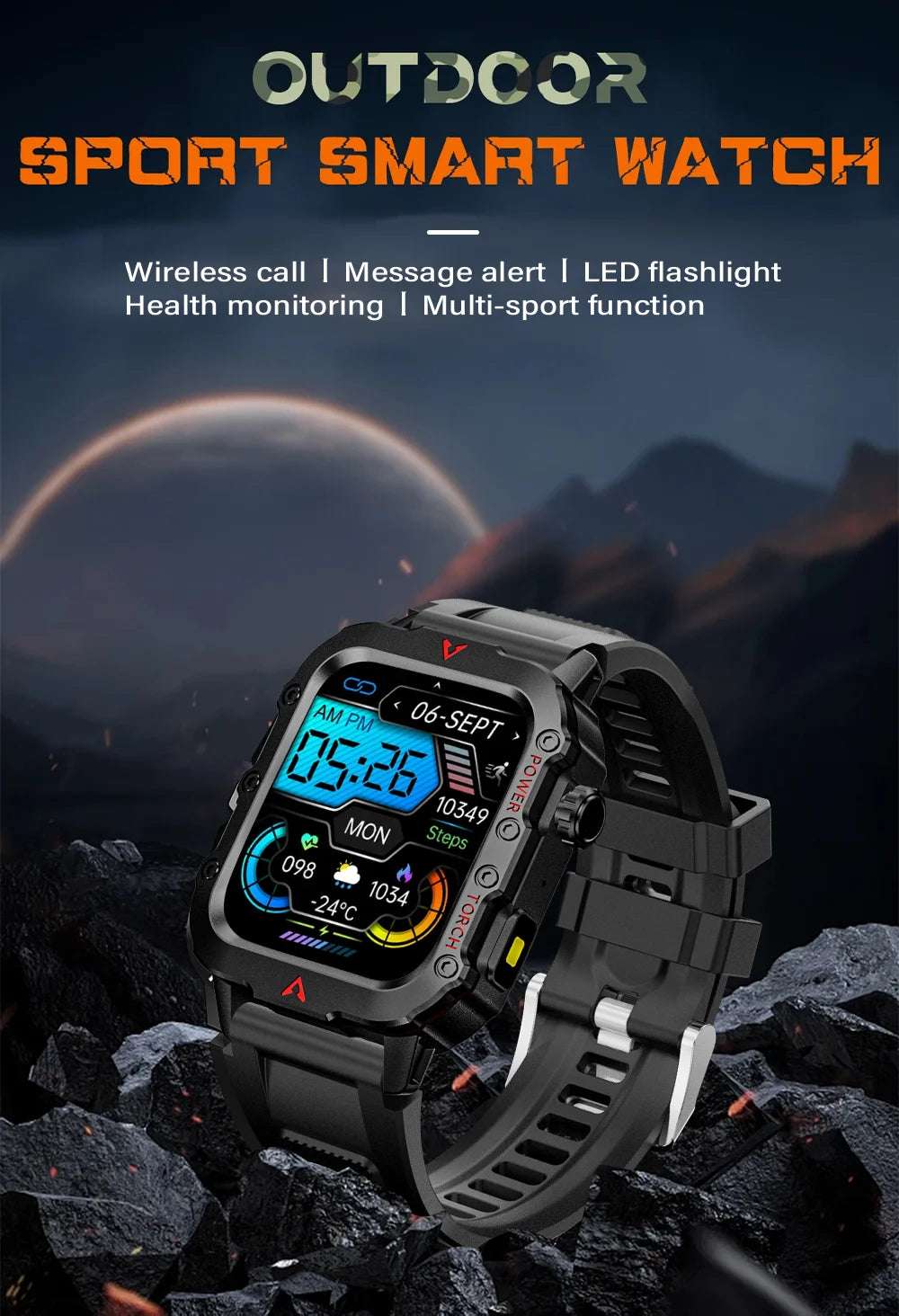 LAXASFIT 2024 Outdoor Military Men's Smart Watch Bluetooth Talk Sports Heart Rate Monitor Smart Watch Android IOS - Mountain ship