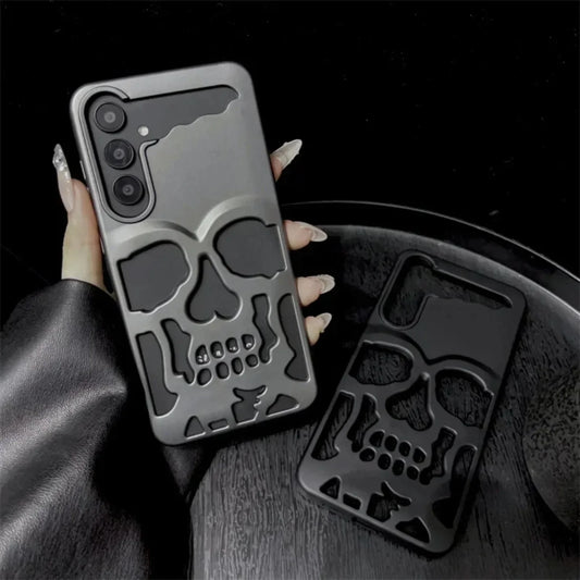 3D Matte Metallic Color Hollow Out Skull Hard Phone Case For Samsung Galaxy S23 S24 Ultra S24 S23 Plus Shockproof Luxury Cover - Mountain ship