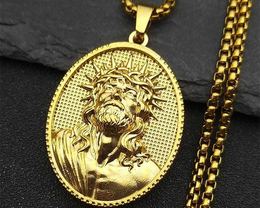 Thorn Jesus Head Pendant Necklace For Women Men Stainless Steel Gold Color Religion Catholic Amulet Chain Jewelry Gifts - Mountain ship