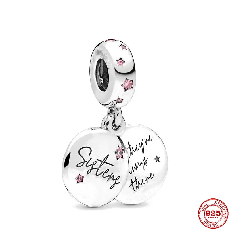 Europe 925 Silver Family Charm Fit Original Bracelet Jewelry Pendant Boy Girl Sparkling Mom Bead Sisters Pandora Dangle Plated - Mountain ship