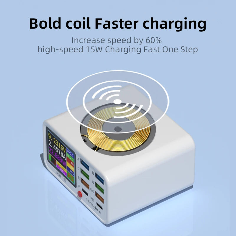 Multi functional 8-port USB Wireless Fast Charging Station Visual Current Detection Charger For Mobile Phone iPad Flash Charging - Mountain ship