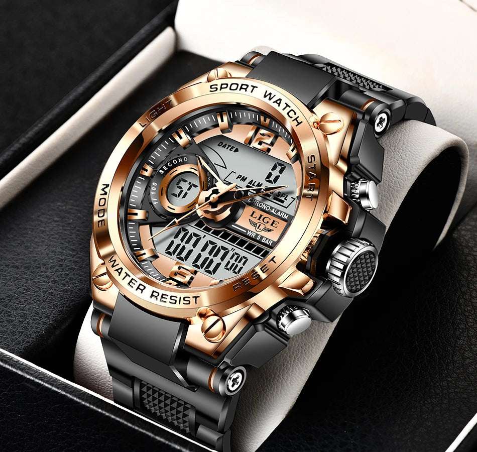LIGE Men Military Watch Digital 50m Waterproof Wristwatch LED Quartz Clock Sport Watch Male Big Watches Men Relogios Masculino - Mountain ship