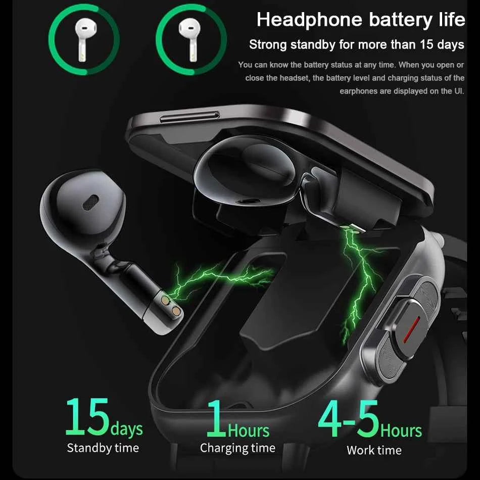 2024 Smart Watch 2 in 1 With Earphone Smartwatch Bluetooth Call Men Watch GPS Track Heart Rate Monitor Play Music SmartWatch - Mountain ship