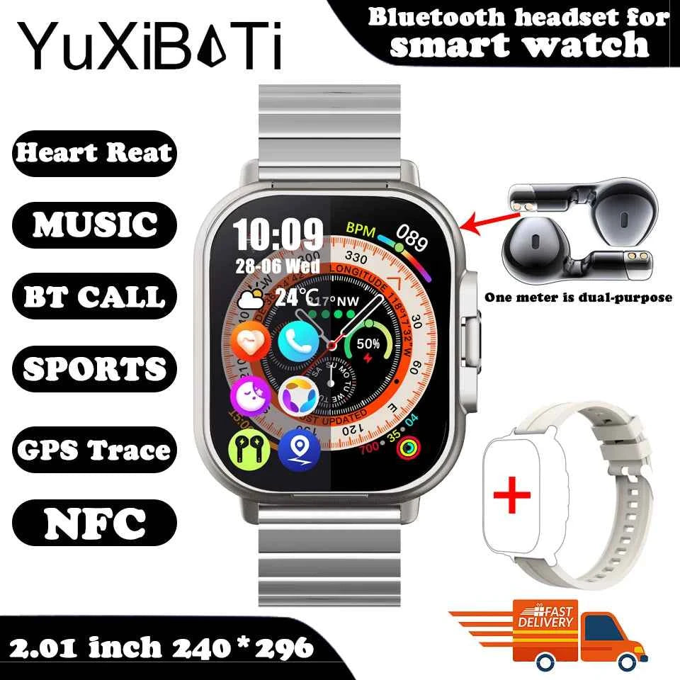 2024 Smart Watch 2 in 1 With Earphone Smartwatch Bluetooth Call Men Watch GPS Track Heart Rate Monitor Play Music SmartWatch - Mountain ship