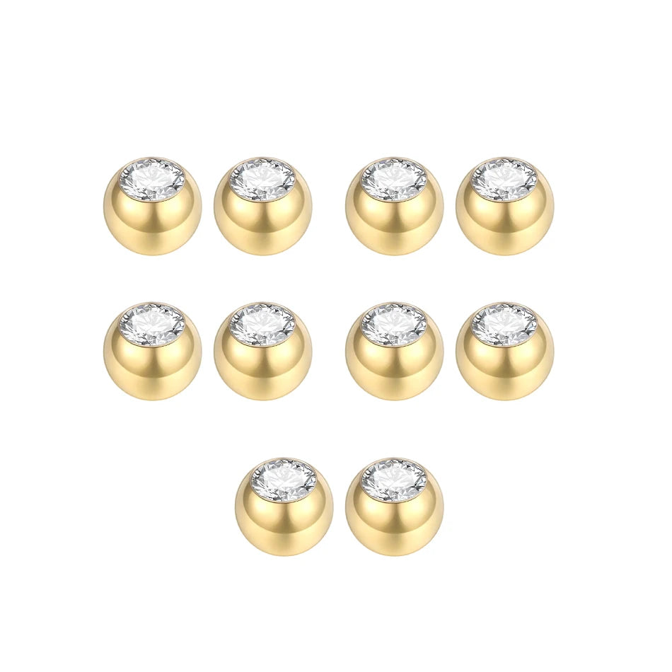 10pcs/lot Steel CZ Gem Replacement Spare Balls Labret Tongue Ring Ear Belly Eyebrow Piercing Attachment 16G 14G DIY Body Jewelry - Mountain ship