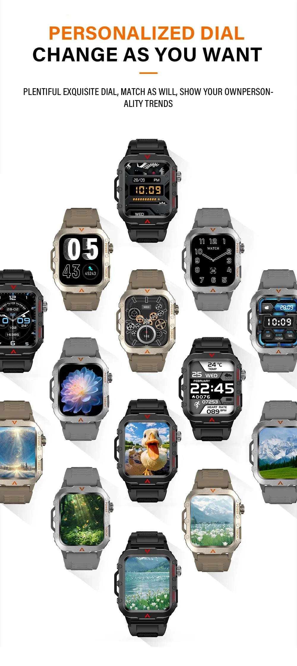 LAXASFIT 2024 Outdoor Military Men's Smart Watch Bluetooth Talk Sports Heart Rate Monitor Smart Watch Android IOS - Mountain ship