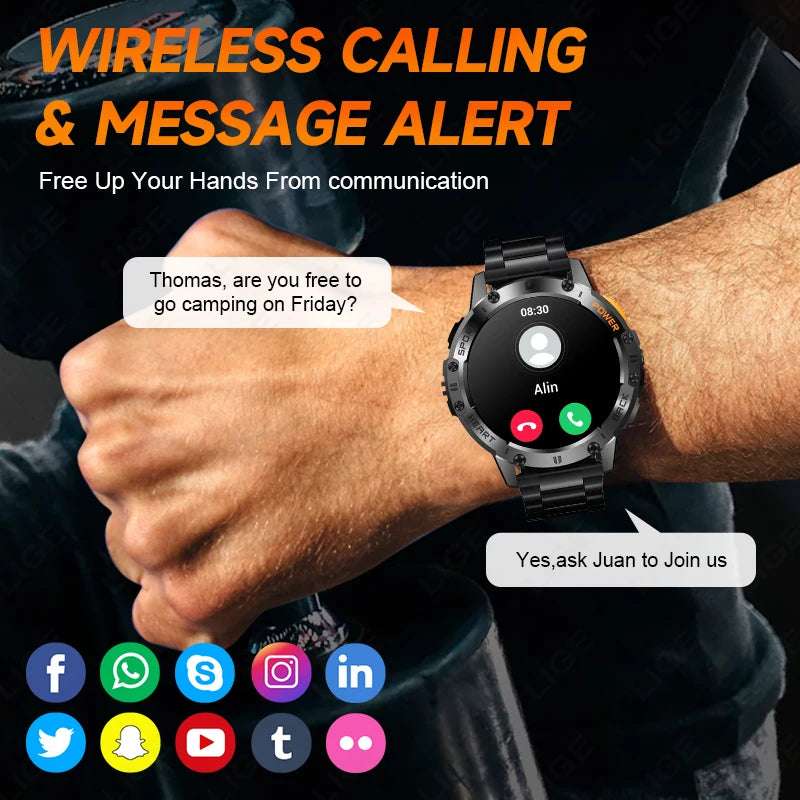 For Huawei Xiaomi New AMOLED Smart Watch Men with Flashlight Sports Waterproof Fitness Tracker Bluetooth Call Smartwatch Man+Box - Mountain ship